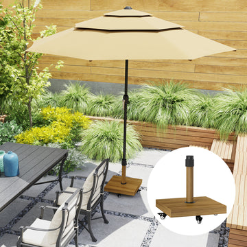 57 lbs Metal Square Patio Umbrella Base Holder, Outdoor Umbrella Stand with Wheels, Heavy Duty Patio Umbrella Stand Base for Garden, Poolside, Nature Wood