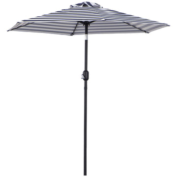 Patio Sun Umbrella, Outdoor Parasol with 6 Ribs, Blue Stripes