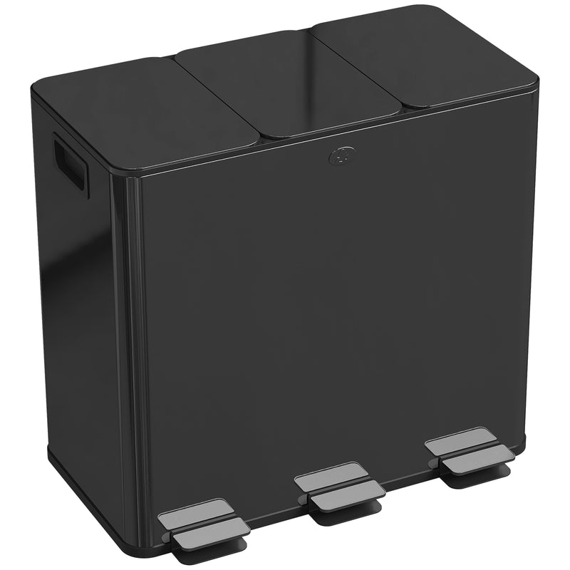 Triple Garbage Bin, Soft-Close Trash Can with Foot Pedal, 3 x 20 Liter Garbage Can with Removable Inner Buckets, Silver