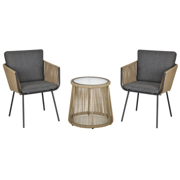 3 Piece Outdoor Patio Bistro Set, Wicker Rattan Furniture with Metal Legs for Garden, Backyard, Coffee and Light Grey