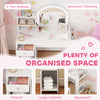 Qaba Kids Vanity Set, Toddler Dressing Table and Chair Set  with Lighted Mirror, Cabinet, Drawer and Shelves, White