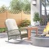 Rattan Rocking Chair, Outdoor Wicker Patio Rocker Chair Furniture with Thick Cushions, for Garden Backyard Porch, Khaki