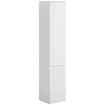 Meuble de salle de bain haut et étroit avec portes, tiroir et étagères réglables, blanc ultra lustré