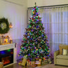 9ft Flocked Prelit Christmas Tree Spruce, Dual Colour, Remote, Hinged Artificial Xmas Tree with Pinecones, Berries