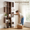 5-Tier Bookshelf, S Shaped Geometric Bookcase with 15 Compartments, Black Wood Grain