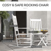 3 Pieces Outdoor Rocking Chair Set, Wooden Patio Rocking Chair Set with Folding Table, High Back and Armrests, White