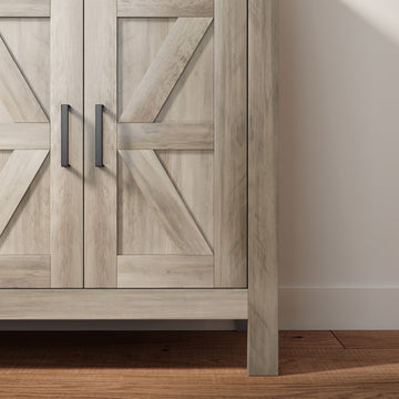Side Cabinet, Farmhouse Kitchen Storage Cabinet w/ 2 Drawers and Shelves for Living Room, Entryway, Grey