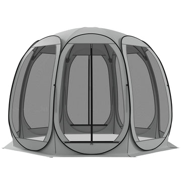 11' x 11.5' Screen Tent, Pop Up Camping Gazebo with Portable Carry Bag and 2 Doors, Grey