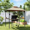 8' x 5' BBQ Grill Gazebo Tent with Double Tiered Canopy for Outdoor Sun Shade,  Khaki