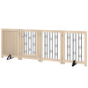 reestanding Dog Gate, Wooden Foldable Pet Gate with 4 Panels, Walk-Through Door, Support Feet, Non-Slip Mats