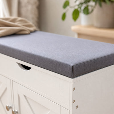 Shoe Bench with Cushion Shoe Storage Bench 3-Door Adjustable Shelves White