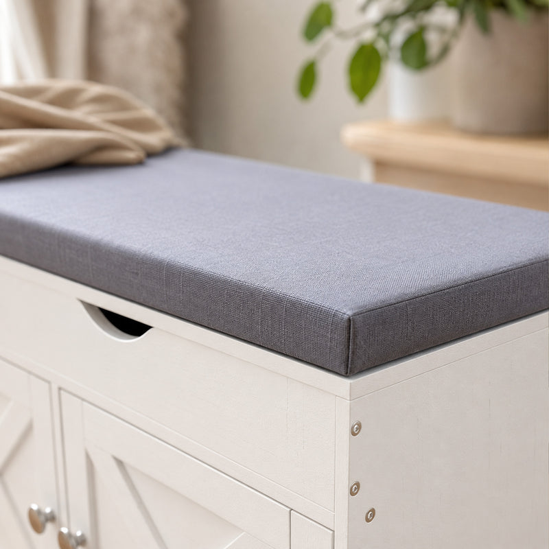 Shoe Bench with Cushion Shoe Storage Bench 3-Door Adjustable Shelves White