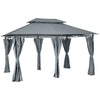 13'L x 10'W x 8.7'H Patio Gazebo Outdoor 2-Tiers Garden Canopy Yard Sunshade Shelter with Curtains, Grey