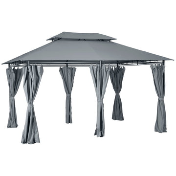13'L x 10'W x 8.7'H Patio Gazebo Outdoor 2-Tiers Garden Canopy Yard Sunshade Shelter with Curtains, Grey