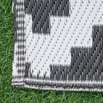 Reversible Outdoor RV Rug, Patio Floor Mat, 6' x 9' Plastic Straw Rug for Backyard, Deck, Beach, Camping, Black & White