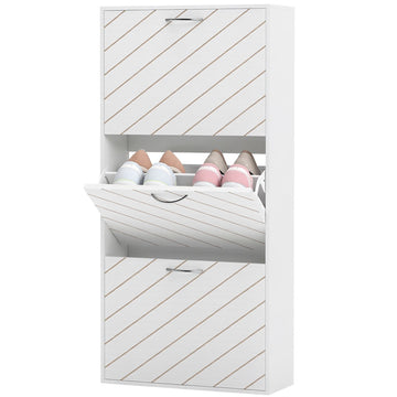 Shoe Storage Cabinet with 3 Flip Drawers, Narrow and Slim, 9-12 Pair of Shoes Organizer for Hallway, Entryway, White