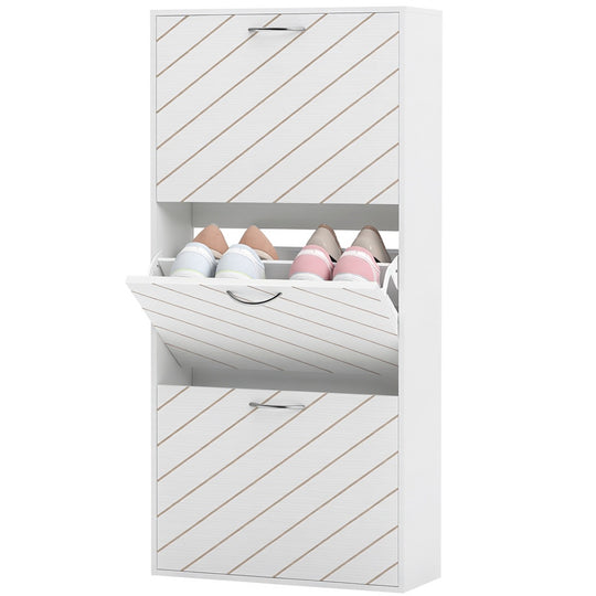 Shoe Storage Cabinet with 3 Flip Drawers, Narrow and Slim, 9-12 Pair of Shoes Organizer for Hallway, Entryway, White