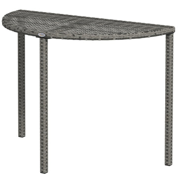Half Round Side Table, PE Rattan Coffee Table with Metal Frame for Patio, Garden, Balcony, Grey