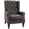 Fabric Accent Chair, Button Tufted Armchair, Upholstered Modern Living Room Chair, Wingback Chair with Wood Legs, Rolled Arms, Thick Padding for Bedroom, Brown