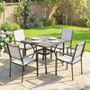 5 Piece Outdoor Patio Dining Set, Dining Table and 4 Stackable Chairs with Umbrella Hole, Shelf