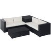 6 Pieces Patio Furniture Set with Cushion, Outdoor PE Rattan Wicker Sectional Conversation Furniture Sofa with Storage Table and Coffee Table, Beige