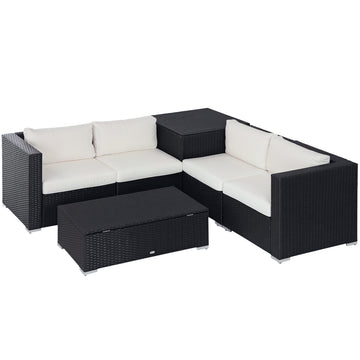 6 Pieces Patio Furniture Set with Cushion, Outdoor PE Rattan Wicker Sectional Conversation Furniture Sofa with Storage Table and Coffee Table, Beige