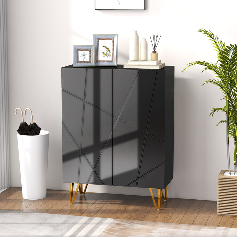 Narrow Shoe Storage Cabinet with Soft-Close Hinges and Adjustable Shelves for 15-20 Pairs of Shoes, High Gloss White