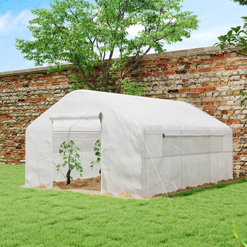 Walk-in Tunnel Greenhouse with UV/Wind Resistant, Galvanized Steel Frame and Windows, Garden Planting Warm House, 13' x 10' x 6.5' , White