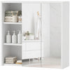 Bathroom Medicine Cabinet with Mirror, Wall Mount Mirror Cabinet with Open Shelves, White Wood Grain