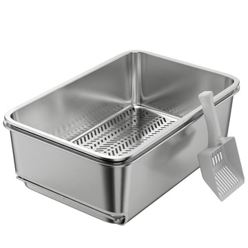 Stainless Steel Litter Box, XL Sifting Cat Litter Box for Medium and Large Cat, Non-Sticky, Odour Free, Easy Clean