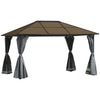 10' x 13' Hardtop Gazebo Aluminum Framed Marquee Party Tent Shelter with Mesh Curtains & Side Walls - Grey
