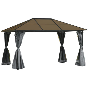 10' x 13' Hardtop Gazebo Aluminum Framed Marquee Party Tent Shelter with Mesh Curtains & Side Walls - Grey, Dark Grey