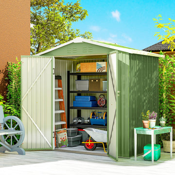 6.5' x 4' Outdoor Storage Shed, Metal Garden Shed with Lockable Double Doors, 4 Vents, Green