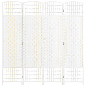 4 Panel Folding Room Divider, Portable Privacy Screen, Wave Fiber Room Partition for Home Office, White