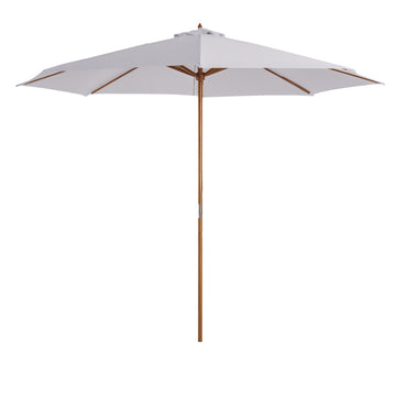 10' x 8' Bamboo Wooden Round Market Patio Sun Umbrella, Garden Parasol, Outdoor Sunshade Canopy, White