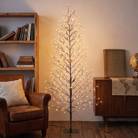 6FT Lighted Snow-Flocked Twig Tree with Fairy Lights 328 LED, Artificial Tree for Home Indoor Sheltered Outdoor