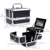 3 Tier Diamond Texture Makeup Train Case Cosmetic Organizer with Mirror, Black