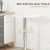 Modern Round Bar Table Adjustment Height Home Pub Bistro Desk Faux Leather Covered Wooden Top Chrome Base White