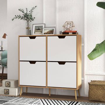 Meuble de rangement pour chaussures avec 4 tiroirs basculants et étagère ajustable, pour 8-16 paires de chaussures, naturel