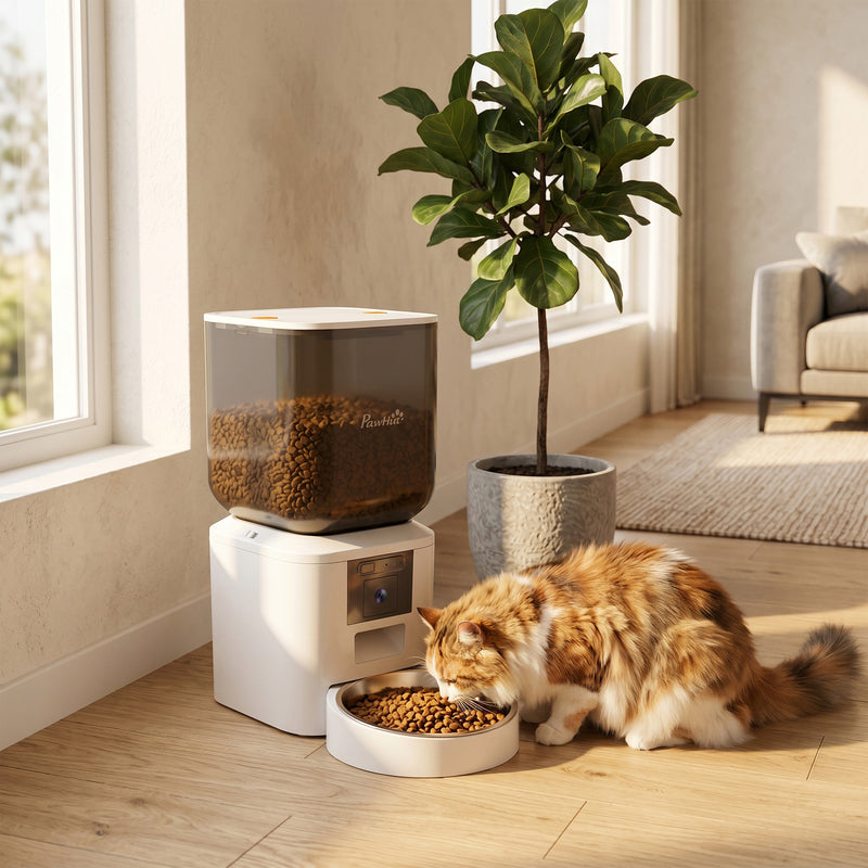Automatic Cat Feeder with Camera, 2.4G WiFi, APP Control 8L Pet Feeder 1-10 Meals with 2-Way Audio, Dual Power Supply