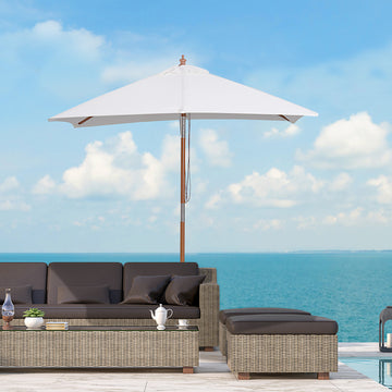 6.6x5ft  Fir Wooden Patio Umbrella Square Market Parasol Tilt Mechanism 6 Ribs Garden Sunshade, Cream White