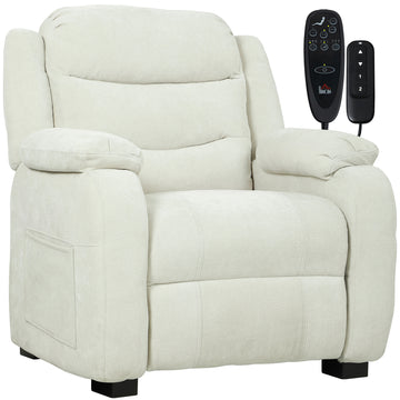 Massage Recliner Chair, Power Recliner with Quiet Brushless Motor, Remote, Pockets, 2 Memory Positions, Beige