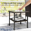 Wicker Bistro Set, 3 Piece Patio Furniture Set with 2-Tier Glass Top Table, Cushions for Balcony, Porch, Dark Grey