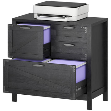 Lateral Filing Cabinet, Farmhouse File Cabinet with 4 Drawers, Fit Letter/A4/Legal Hanging Files, Black Wood Grain
