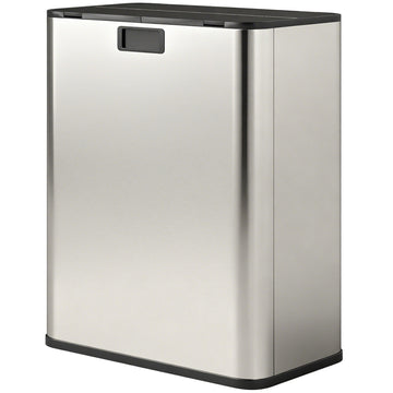 Dual Trash Can with Soft-Close Lid, Garbage Can with Removable Inner Bucket for Kitchen 14.8gal, Silver