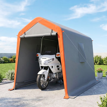 6' x 8' Portable Shed, Outdoor Storage Shed Tent with Doors, Windows, Waterproof Motorcycle Bike Tent, Light Grey