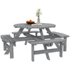8 Seater Round Wooden Pub Bench & Picnic Table, Patio Dining Set for Outdoor Patio (Umbrella Not Included)