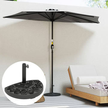 21 lbs Resin Half Umbrella Base, Concrete Half Umbrella Stand Outdoor Umbrella Base with Flower-Leaf Design, Patio Umbrella Stand for Outdoor Lawn Poolside, Black