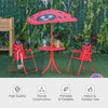 Kids Folding Picnic Table and Chair Set Pattern Outdoor Garden Patio Backyard with Removable & Height Adjustable Sun Umbrella Red