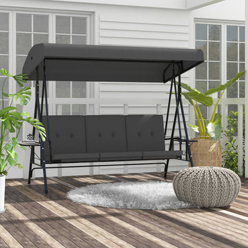 3-Seat Outdoor Porch Swing Patio Swing with Adjustable Canopy, Side Tray, Removable Cushion for Garden, Poolside, Blue